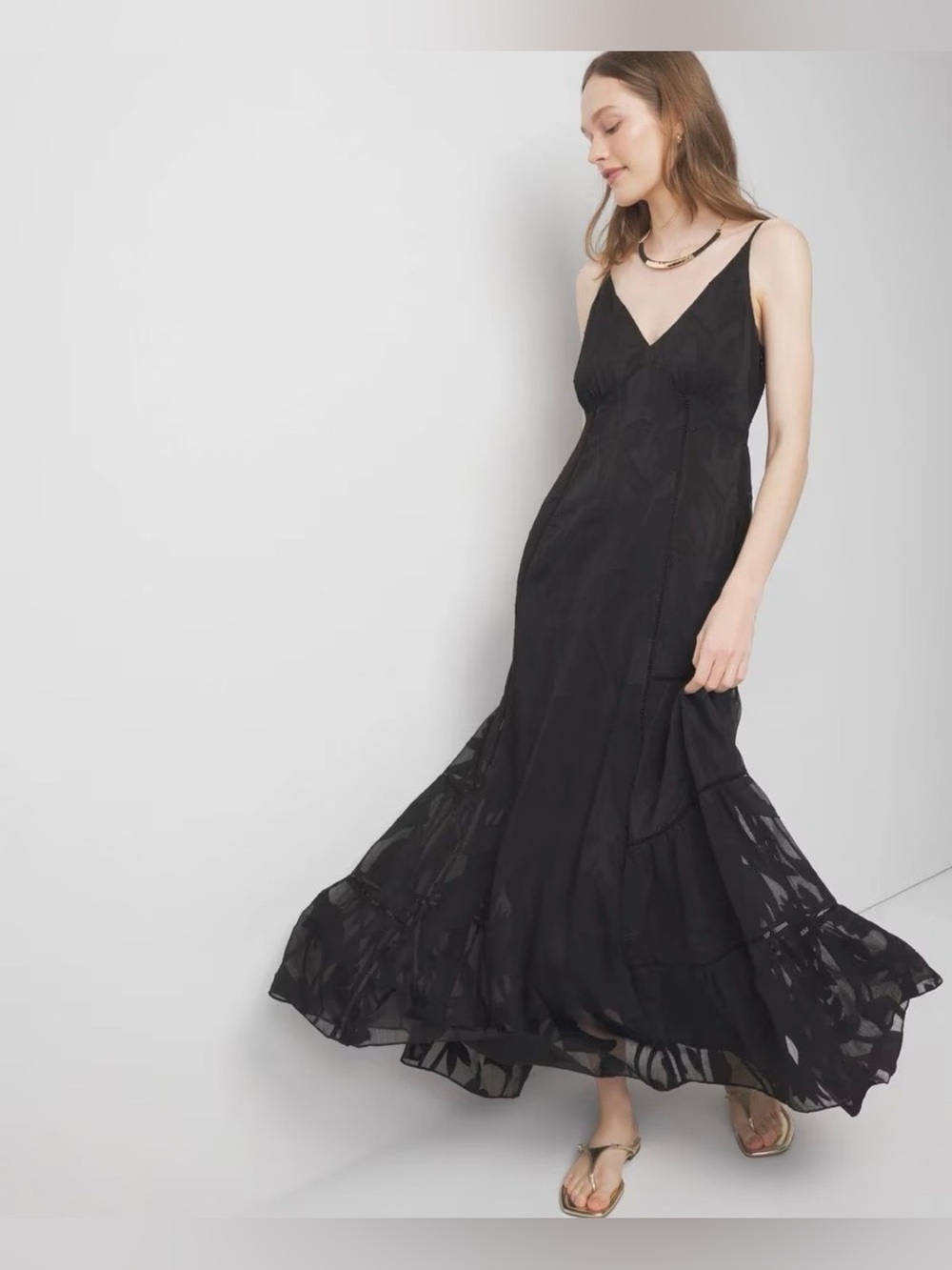 White House Black Market Women's Black V-Neck Maxi Dress size 6 - Picture 2 of 13